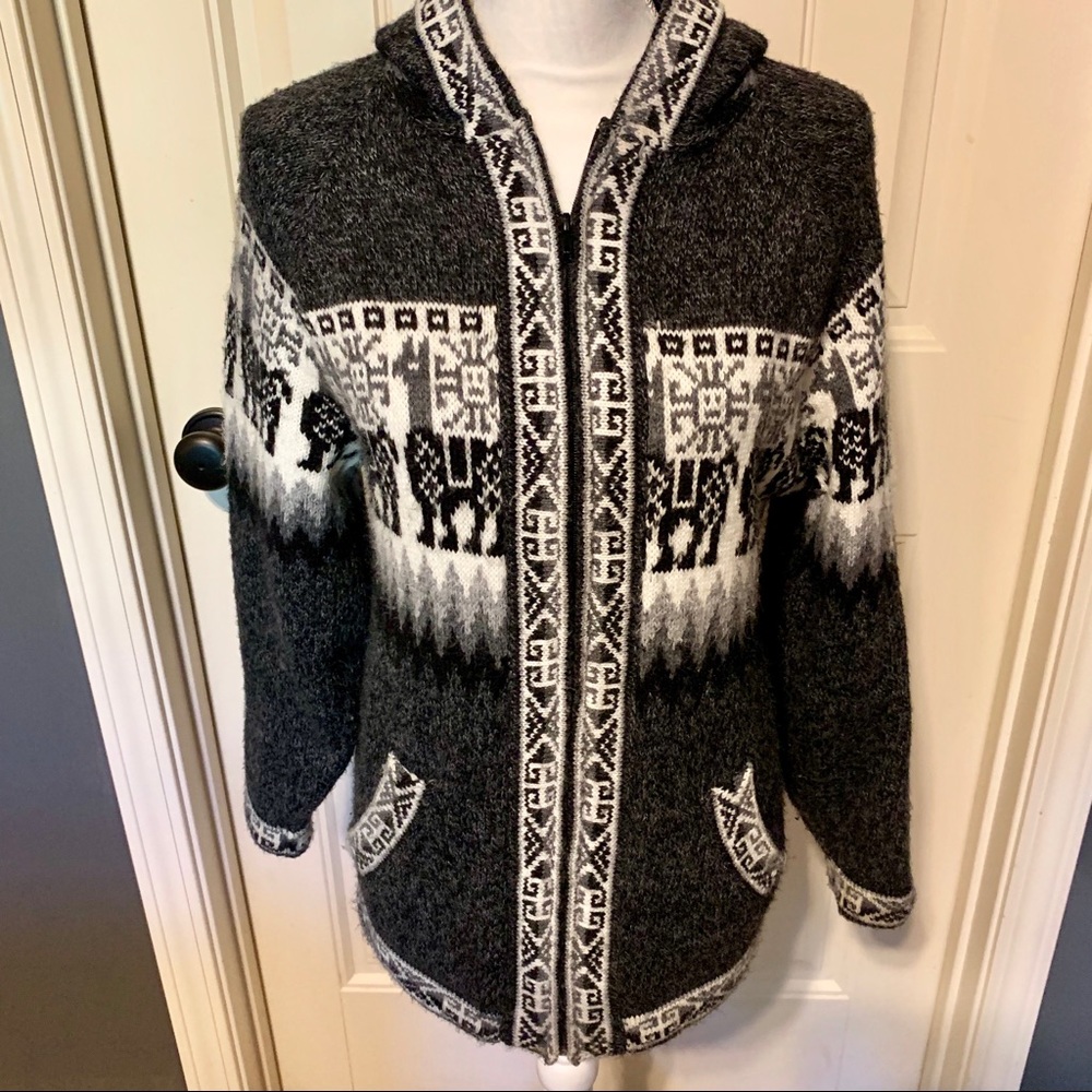Alpaca Hooded Zip-up Cardigan